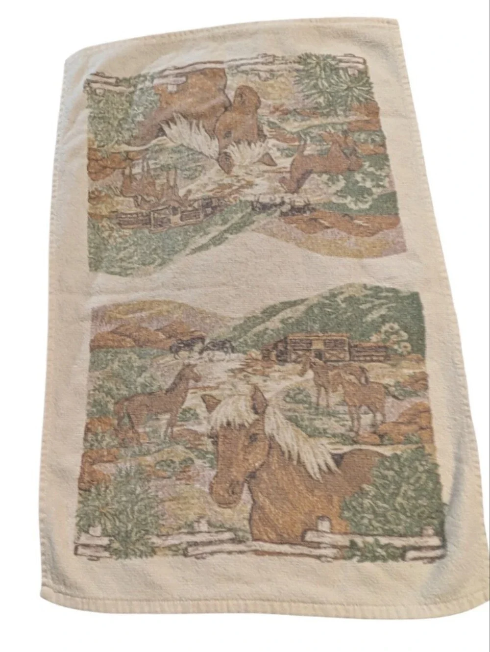 Vintage Equestrian Horse Hand Towel Rustic Country Western Kitchen Decor